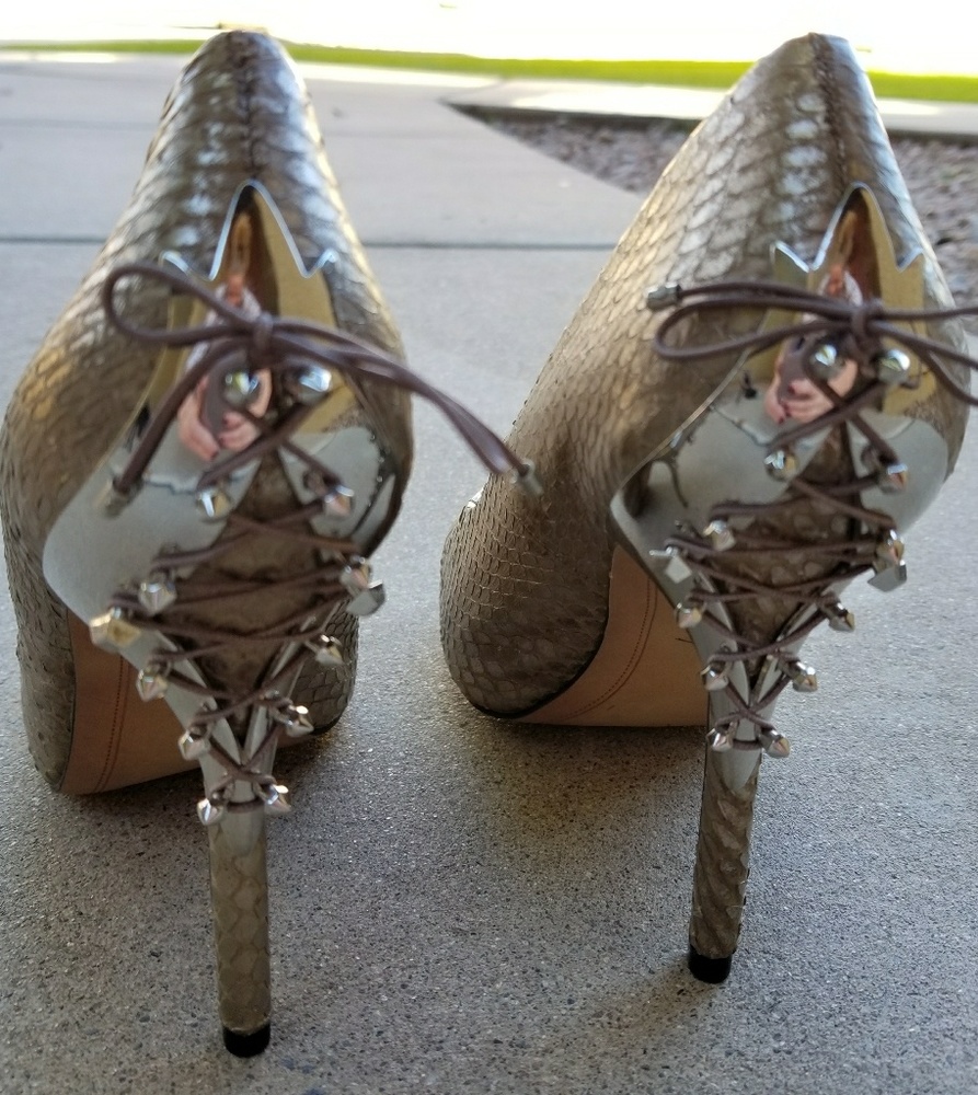 Sam Edelman Gold Faux Snakeskin Heels